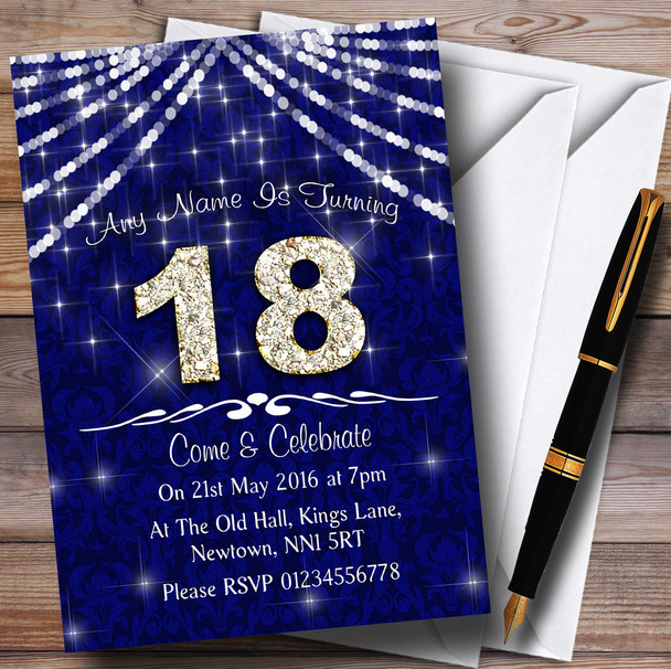 18Th Navy Blue & White Bling Sparkle Birthday Party Customised Invitations