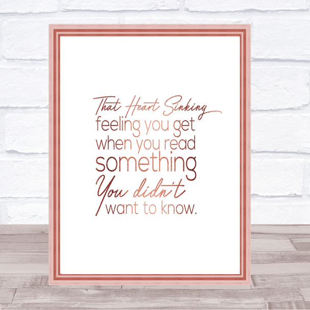 Heart Sinking Quote Print Poster Rose Gold Wall Art Heart Sinking Quote Print Poster Rose Gold Wall Art