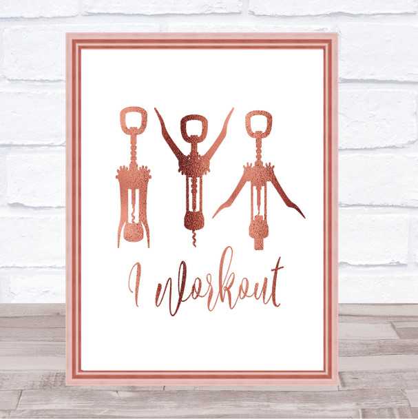 I Workout Quote Print Poster Rose Gold Wall Art