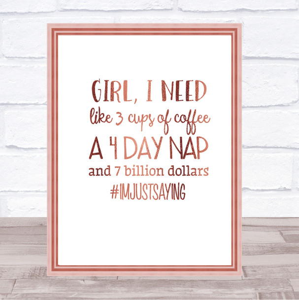 I'm Just Saying Quote Print Poster Rose Gold Wall Art