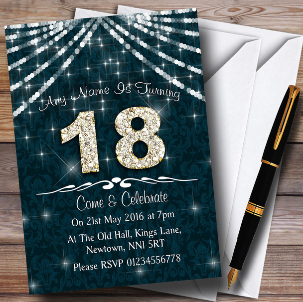 18Th Turquoise & White Bling Sparkle Birthday Party Customised Invitations