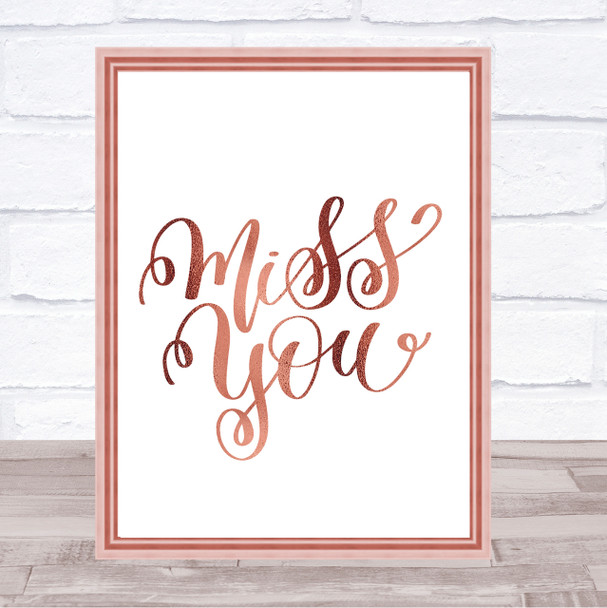 Miss You Quote Print Poster Rose Gold Wall Art