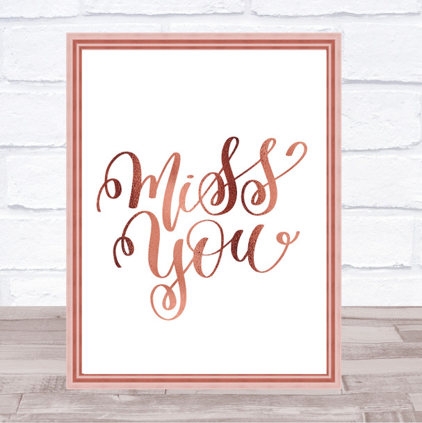 Miss You Quote Print Poster Rose Gold Wall Art Miss You Quote Print Poster Rose Gold Wall Art