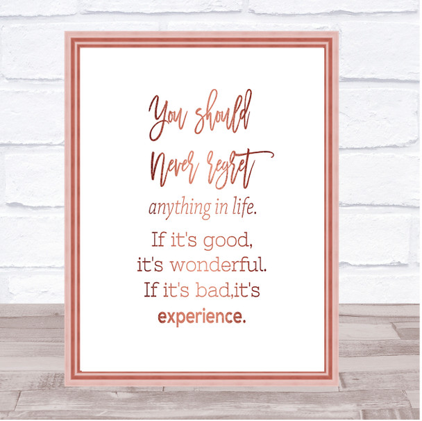 Should Never Regret Quote Print Poster Rose Gold Wall Art