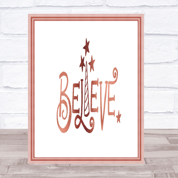 Believe Unicorn Quote Print Poster Rose Gold Wall Art