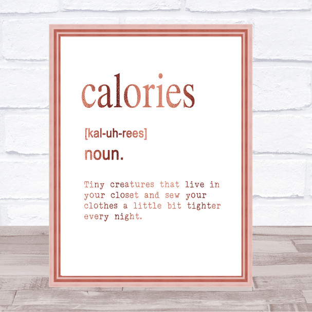 Word Definition Calories Quote Print Poster Rose Gold Wall Art