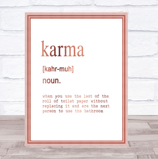 Word Definition Karma Quote Print Poster Rose Gold Wall Art