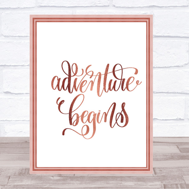 Adventure Begins Swirl Quote Print Poster Rose Gold Wall Art