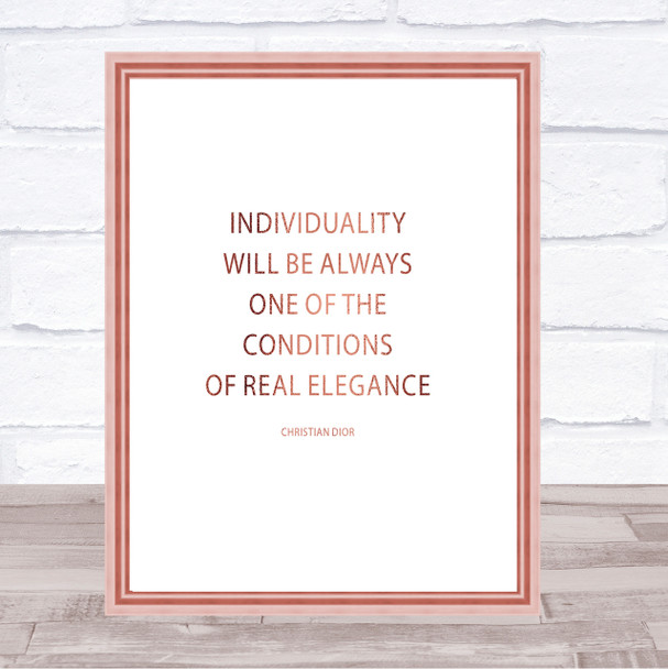 Christian Dior Individuality Quote Print Poster Rose Gold Wall Art