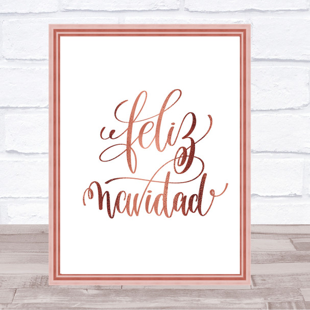 Christmas Feliz Navidad Quote Print Poster Rose Gold Wall Art