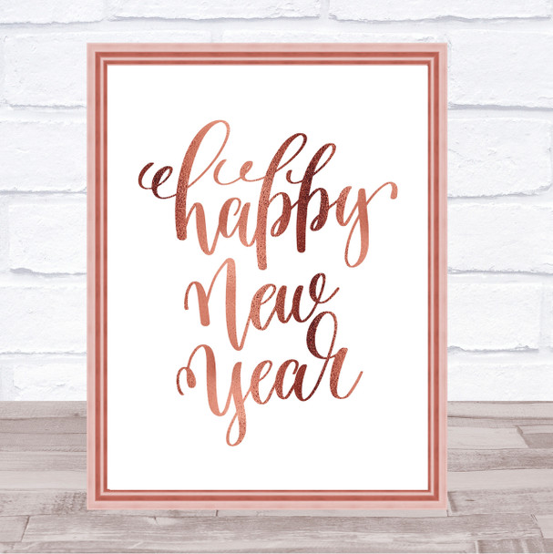 Christmas Happy New Year Quote Print Poster Rose Gold Wall Art