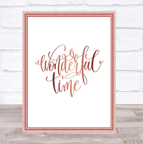 Christmas Wonderful Time Quote Print Poster Rose Gold Wall Art