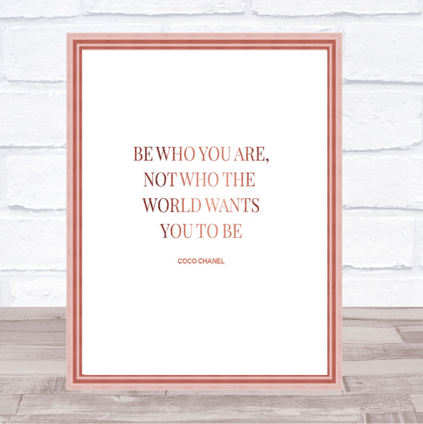 Coco Chanel Be Who You Are Quote Print Poster Rose Gold Wall Art