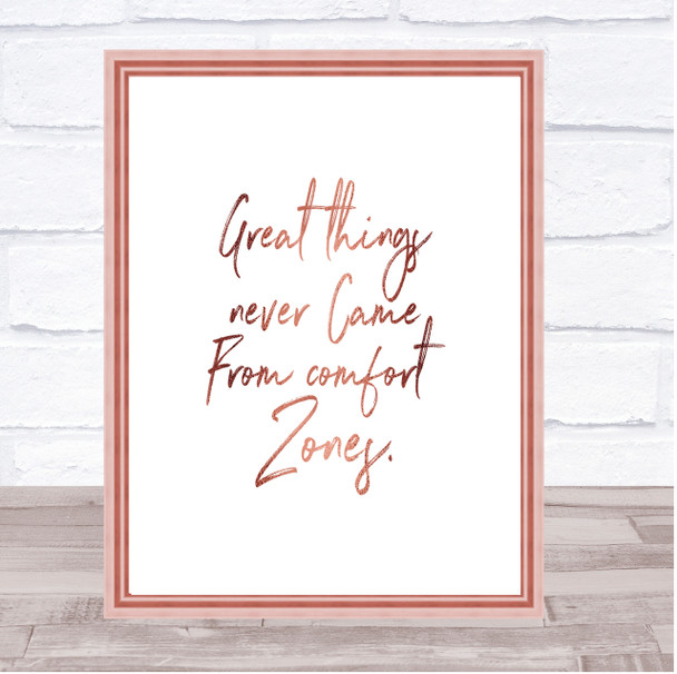 Comfort Zones Quote Print Poster Rose Gold Wall Art