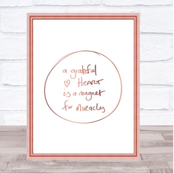 Grateful Heart Quote Print Poster Rose Gold Wall Art