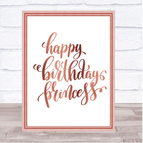 Happy Birthday Princess Quote Print Poster Rose Gold Wall Art