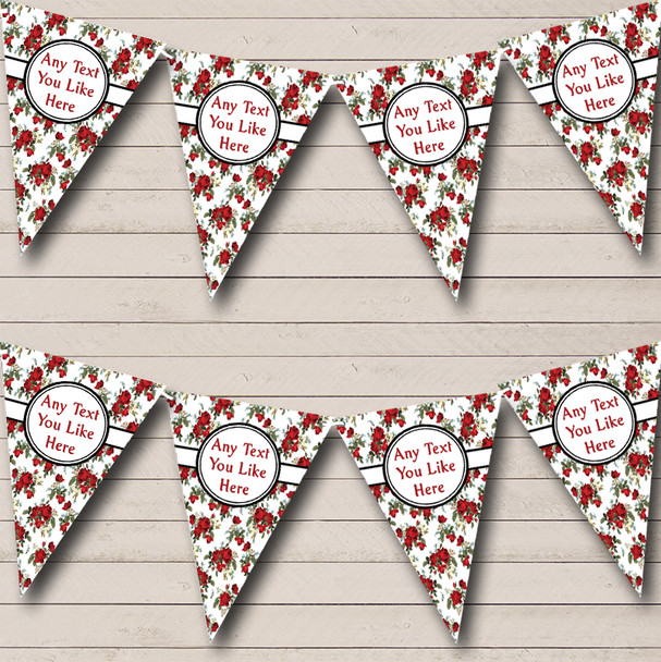 White Red Black Pretty Roses Shabby Chic Garden Tea Party Bunting