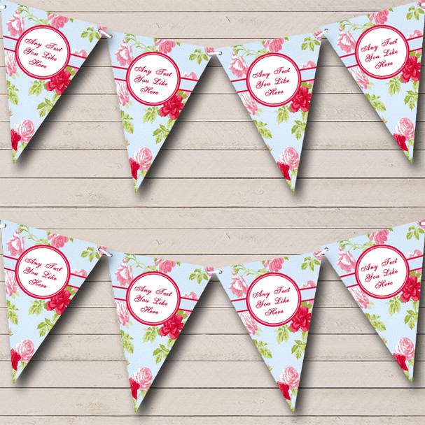 Fuchsia Pink Pale Blue Rose Shabby Chic Garden Tea Party Bunting