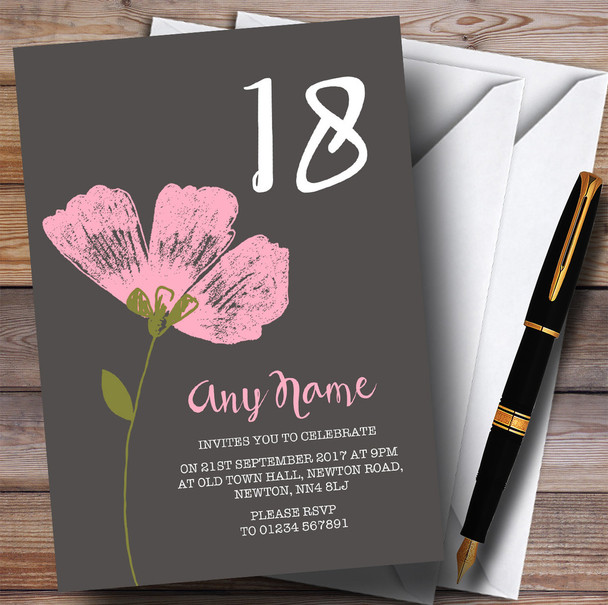 Pink Watercolour Flower 18th Customised Birthday Party Invitations