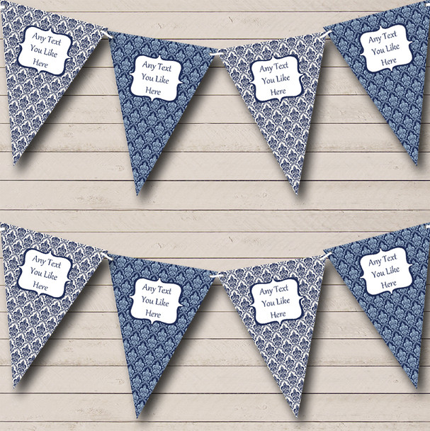 White Blue And Navy Floral Damask Wedding Bunting