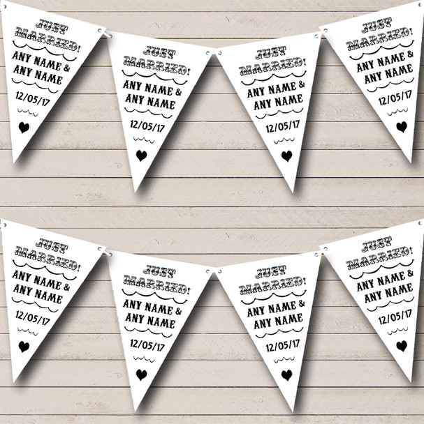 Vintage Just Married White And Black Wedding Bunting