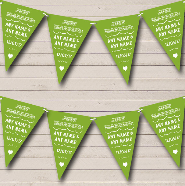 Vintage Just Married Olive Green Wedding Venue or Reception Bunting