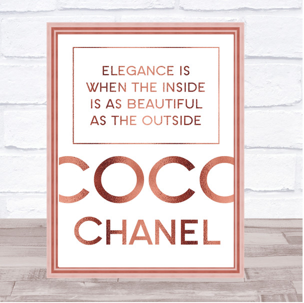 Rose Gold Coco Chanel Elegance Is Quote Wall Art Print