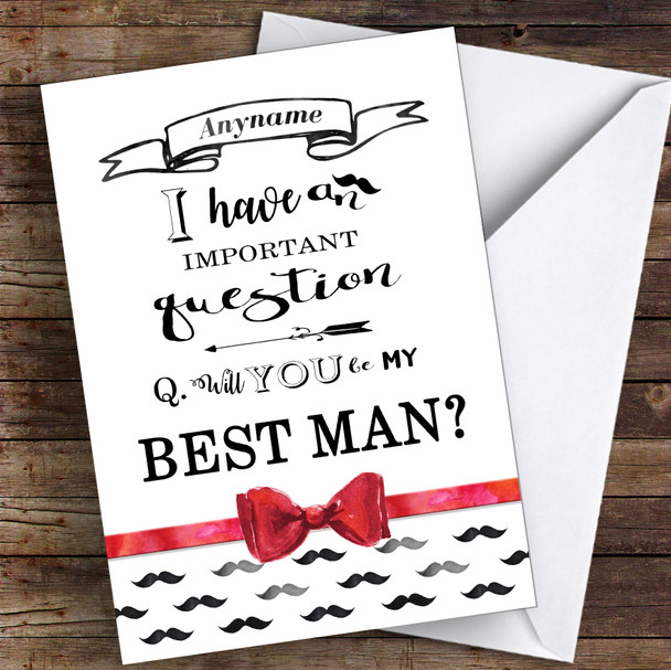 Moustache Will You Be My Best Man Personalised Greetings Card