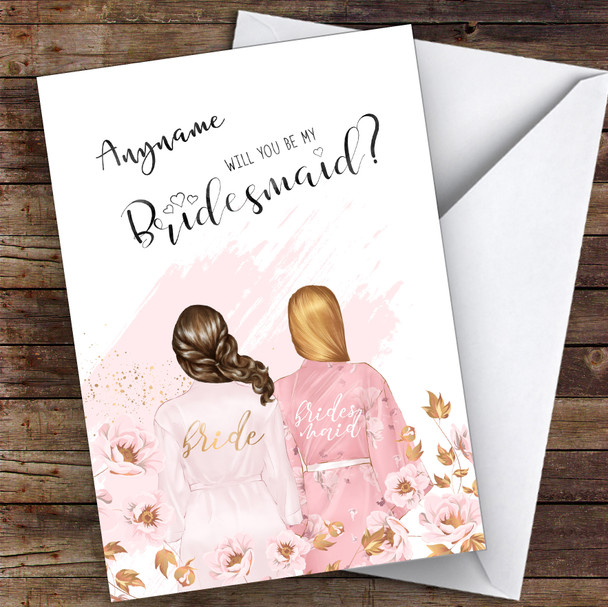 Brown Half Up Hair Blond Swept Hair Will You Be My Bridesmaid Personalised Card