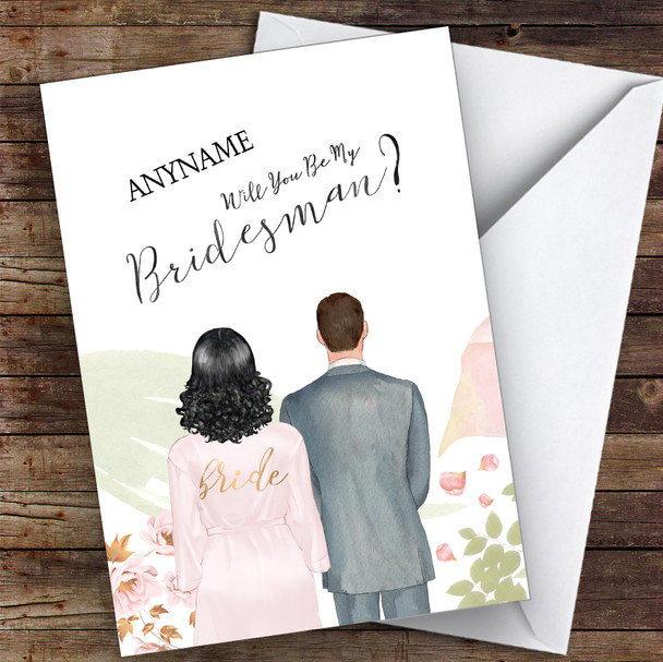 Black Curly Hair Brown Hair Will You Be My Bridesman Personalised Greetings Card