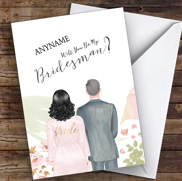 Black Curly Hair Grey Hair Will You Be My Bridesman Personalised Greetings Card