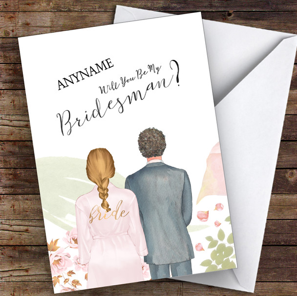 Blond Plaited Hair Curly Brown Hair Will You Be My Bridesman Personalised Card