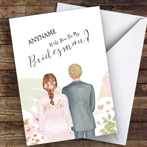 Brown Plaited Hair Curly Blond Hair Will You Be My Bridesman Personalised Card