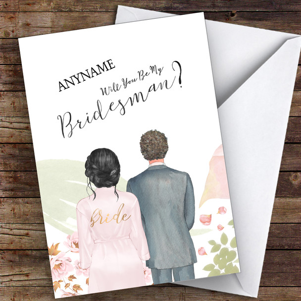Black Hair Up Curly Brown Hair Will You Be My Bridesman Personalised Card