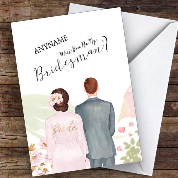 Brown Floral Hair Ginger Hair Will You Be My Bridesman Personalised Card