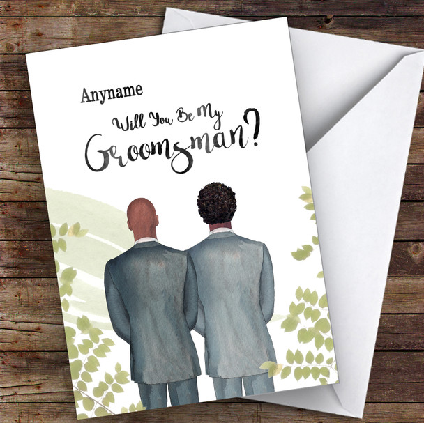 Bald Black Curly Black Hair Will You Be My Groomsman Personalised Greetings Card