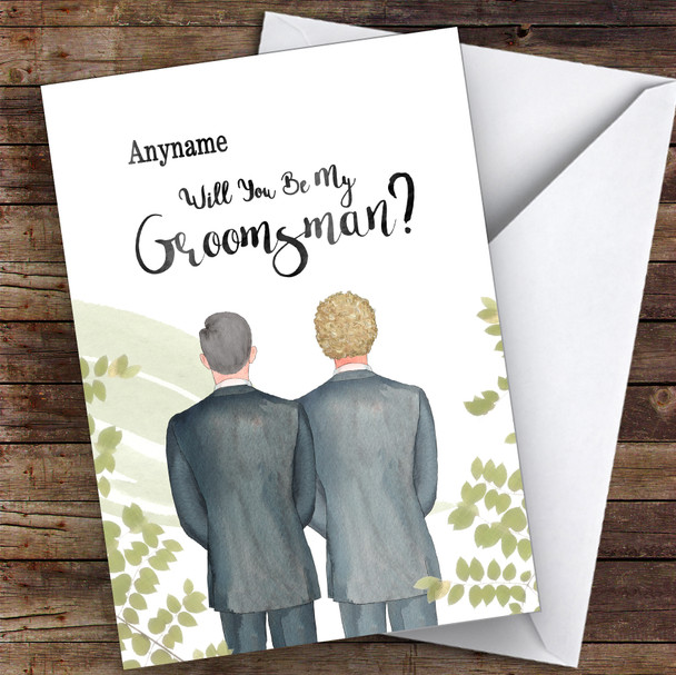 Grey Hair Curly Blond Hair Will You Be My Groomsman Personalised Greetings Card