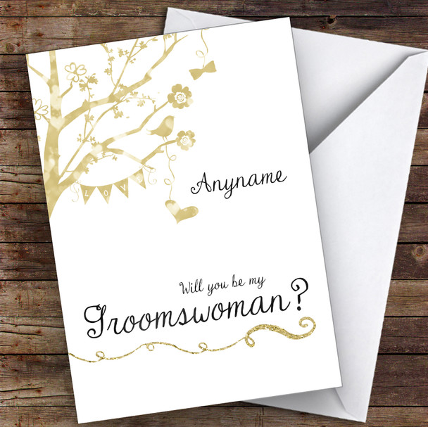 Love Tree Hearts Swirls Will You Be My Groomswoman Personalised Greetings Card