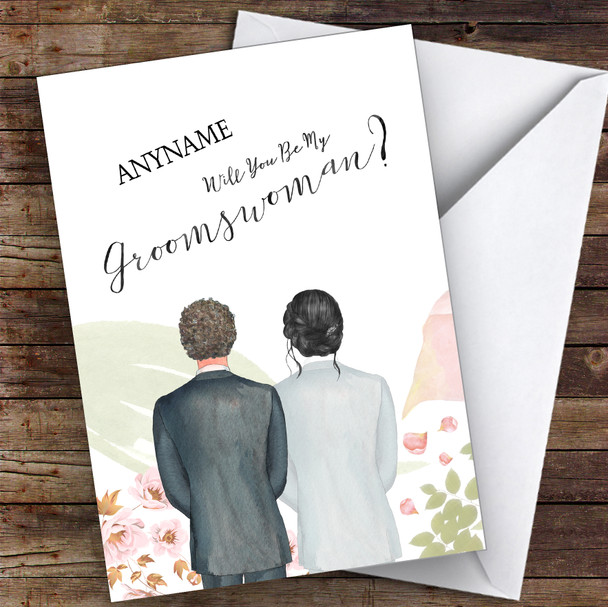 Curly Brown Hair Black Hair Up Will You Be My Groomswoman Personalised Card