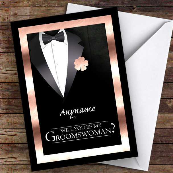 Black Suit Sparkles Will You Be My Groomswoman Personalised Greetings Card