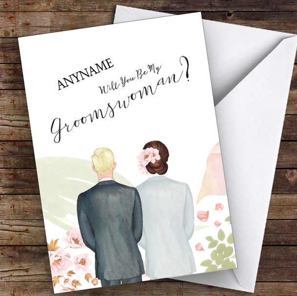 Black Hair Brown Floral Hair Will You Be My Groomswoman Personalised Card