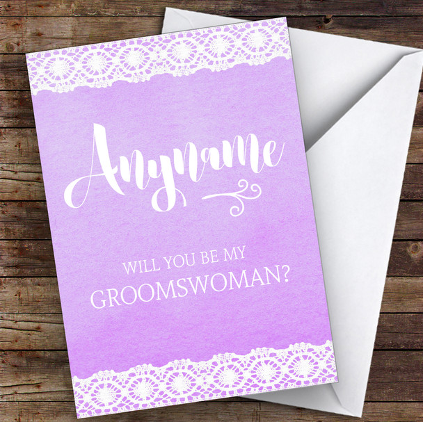 Purple Will You Be My Groomswoman Personalised Greetings Card