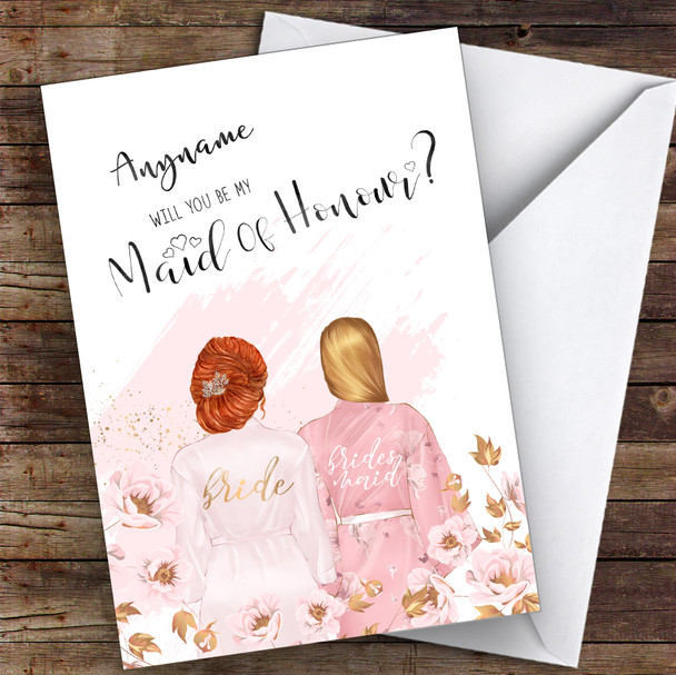 Ginger Hair Up Blond Swept Hair Will You Be My Maid Of Honour Personalised Card