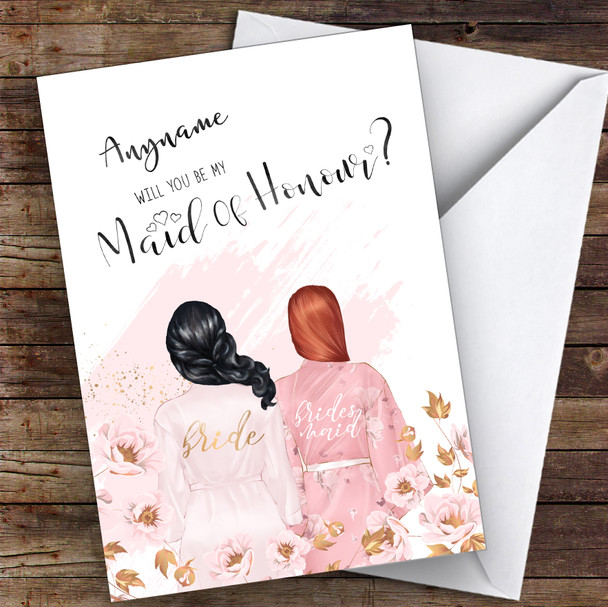 Black Half Up Hair Ginger Swept Hair Will You Be My Maid Of Honour Custom Card