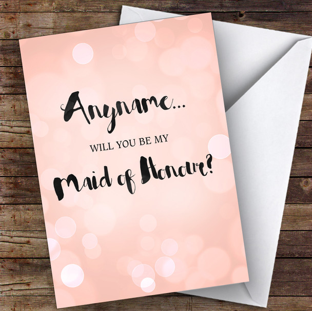 Peach Glitter Lights Will You Be My Maid Of Honour Personalised Greetings Card