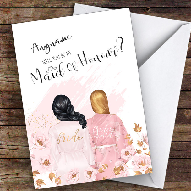 Black Half Up Hair Blond Swept Hair Will You Be My Maid Of Honour Custom Card