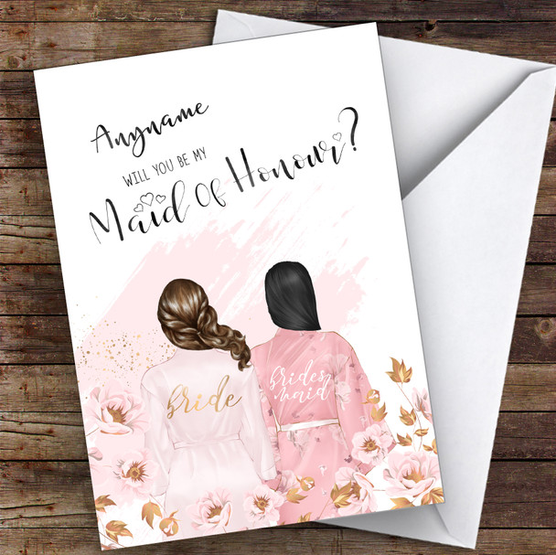 Brown Half Up Hair Black Swept Hair Will You Be My Maid Of Honour Custom Card