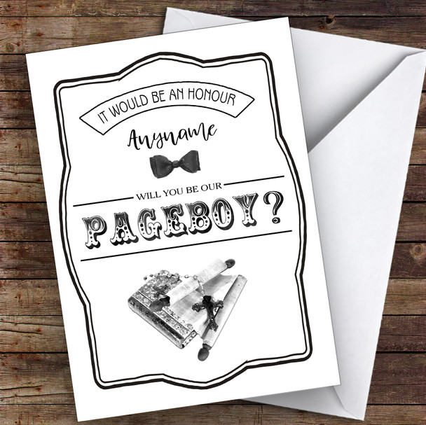 Type Black & White Will You Be My Page Boy Personalised Greetings Card