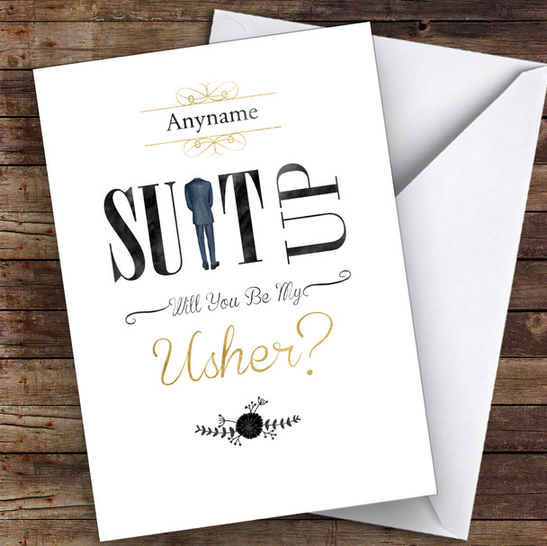 Suit Up Will You Be My Usher Personalised Greetings Card