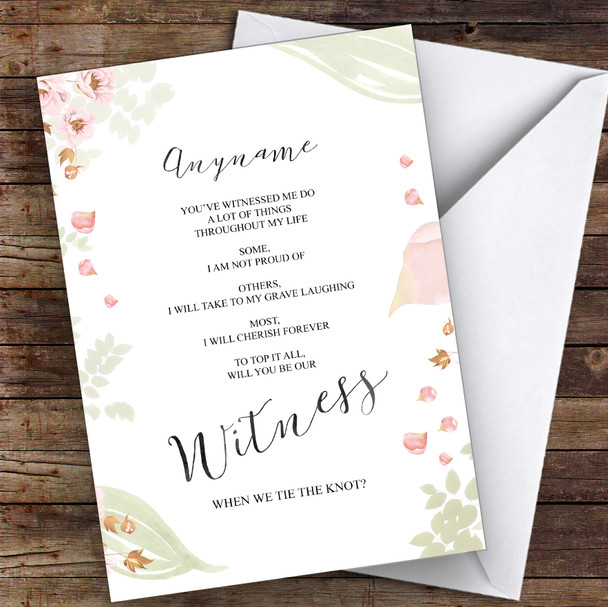 Watercolour Flowers Will You Be My Witness Personalised Greetings Card